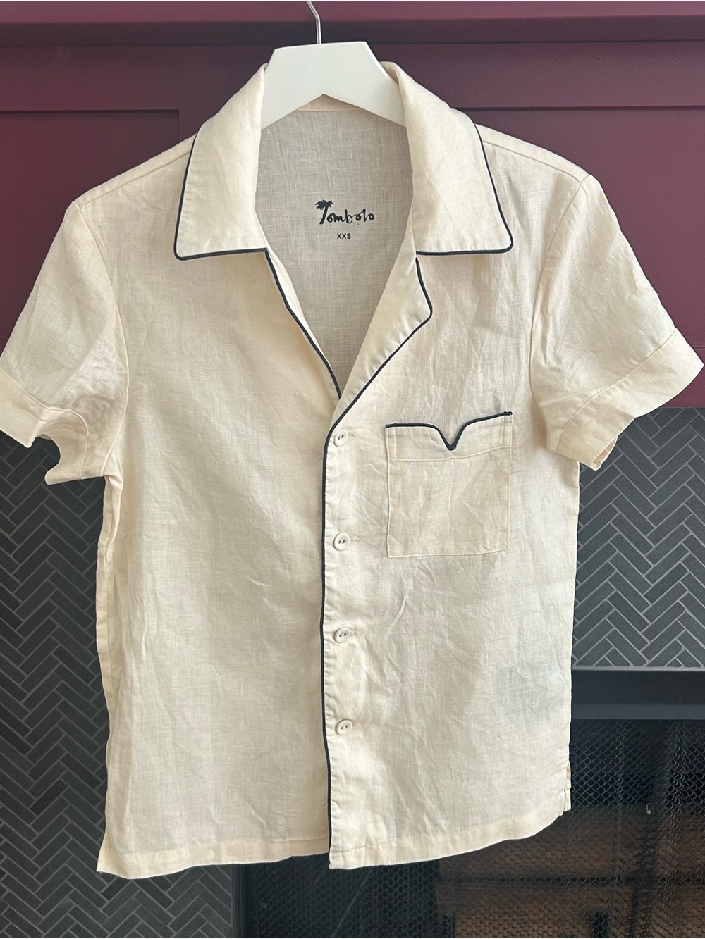 Tombolo Women's Cream Short-Sleeve Button-Down Shirt with Contrast Piping